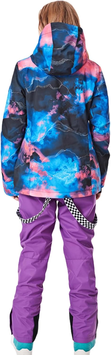 ALSOGO Damen Skianzug Schneeanzug Winddicht Wasserdicht Skifahren Snowboardjacke Trägerhose Set Zum