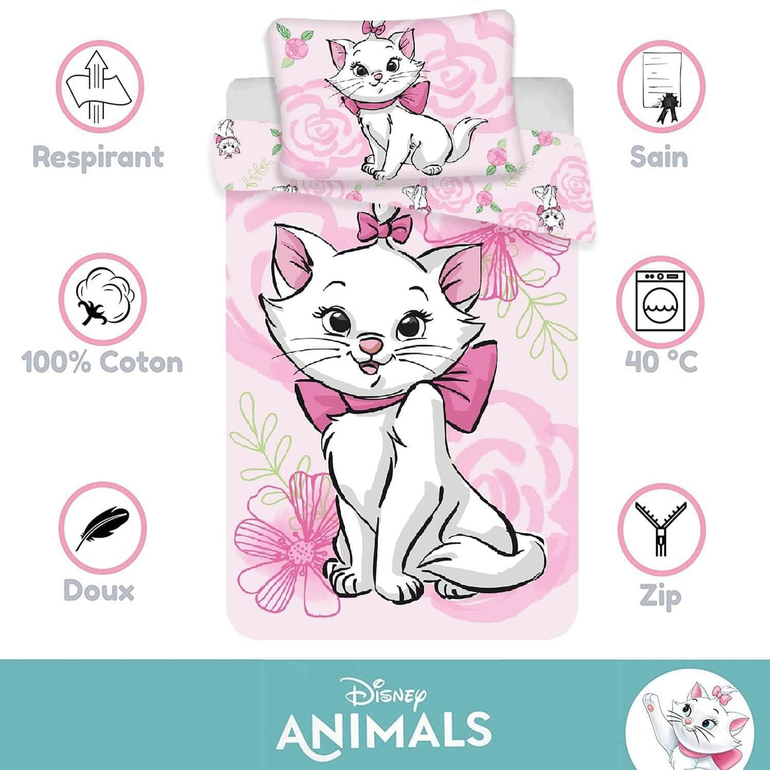 Bettbezug für Babys, 100 x 135 cm und Kissenbezug 40 x 60 cm | Bettwäsche Marie Aristochats für Bett