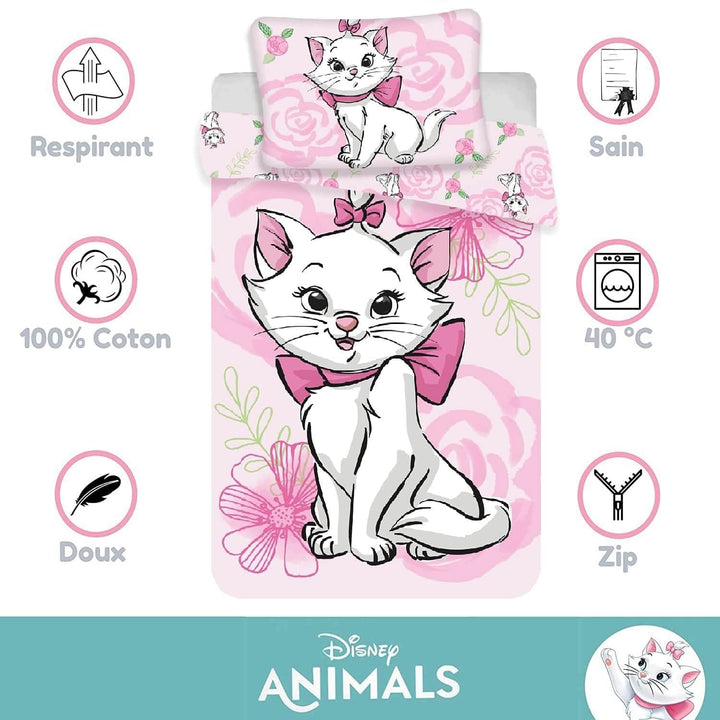 Bettbezug für Babys, 100 x 135 cm und Kissenbezug 40 x 60 cm | Bettwäsche Marie Aristochats für Bett