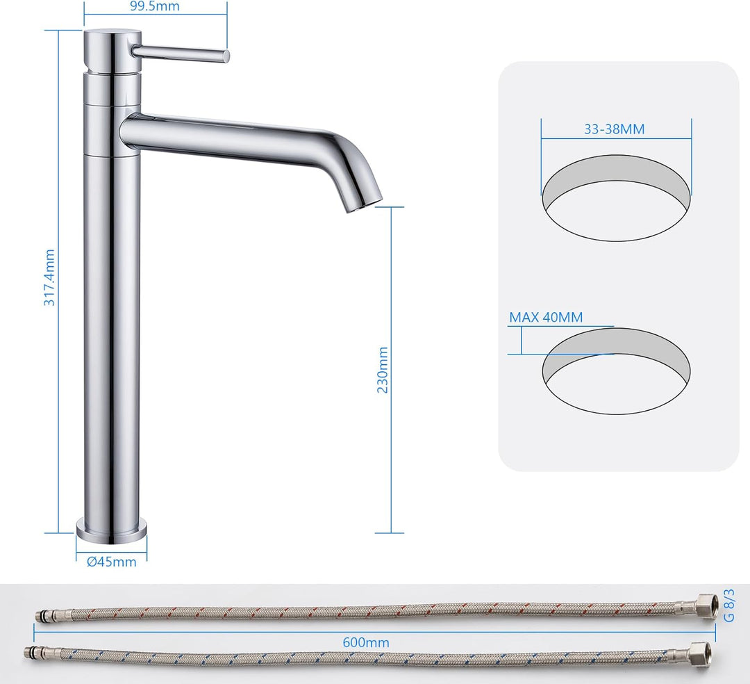Waschtischarmatur Hoch, Wasserhahn Bad Hoch mit 360°Drehbarer Auslauf, Einhebel Waschtisch Armatur B