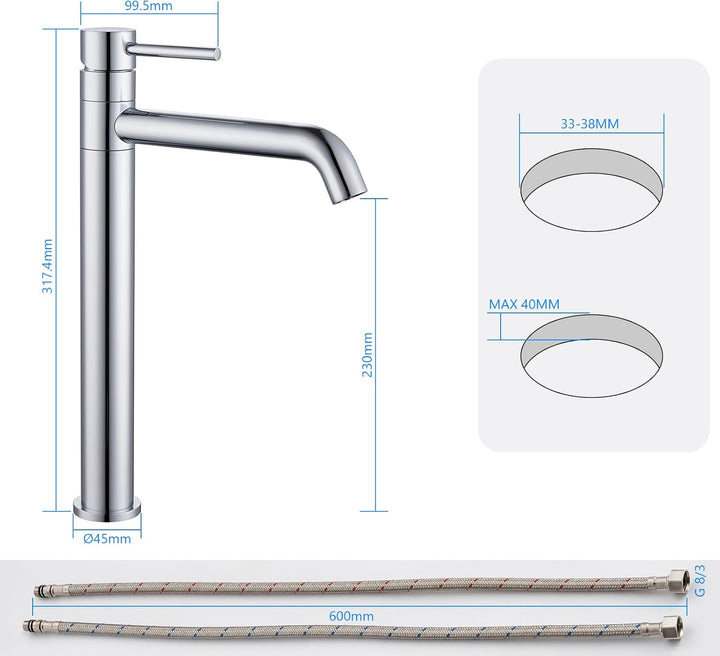Waschtischarmatur Hoch, Wasserhahn Bad Hoch mit 360°Drehbarer Auslauf, Einhebel Waschtisch Armatur B