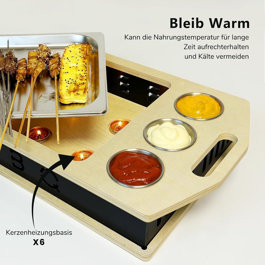 Fleischwarmhalter fürs Grillen, BBQ Board mit Edelstahl Schälchen, Umweltfreundliche Materialien, Gr