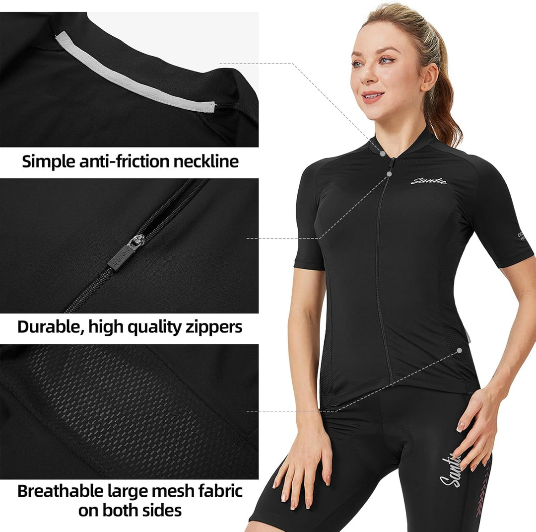 Santic Radtrikot Damen Kurz Fahrradtrikot Damen Fahrrad Shirt, Schwarz