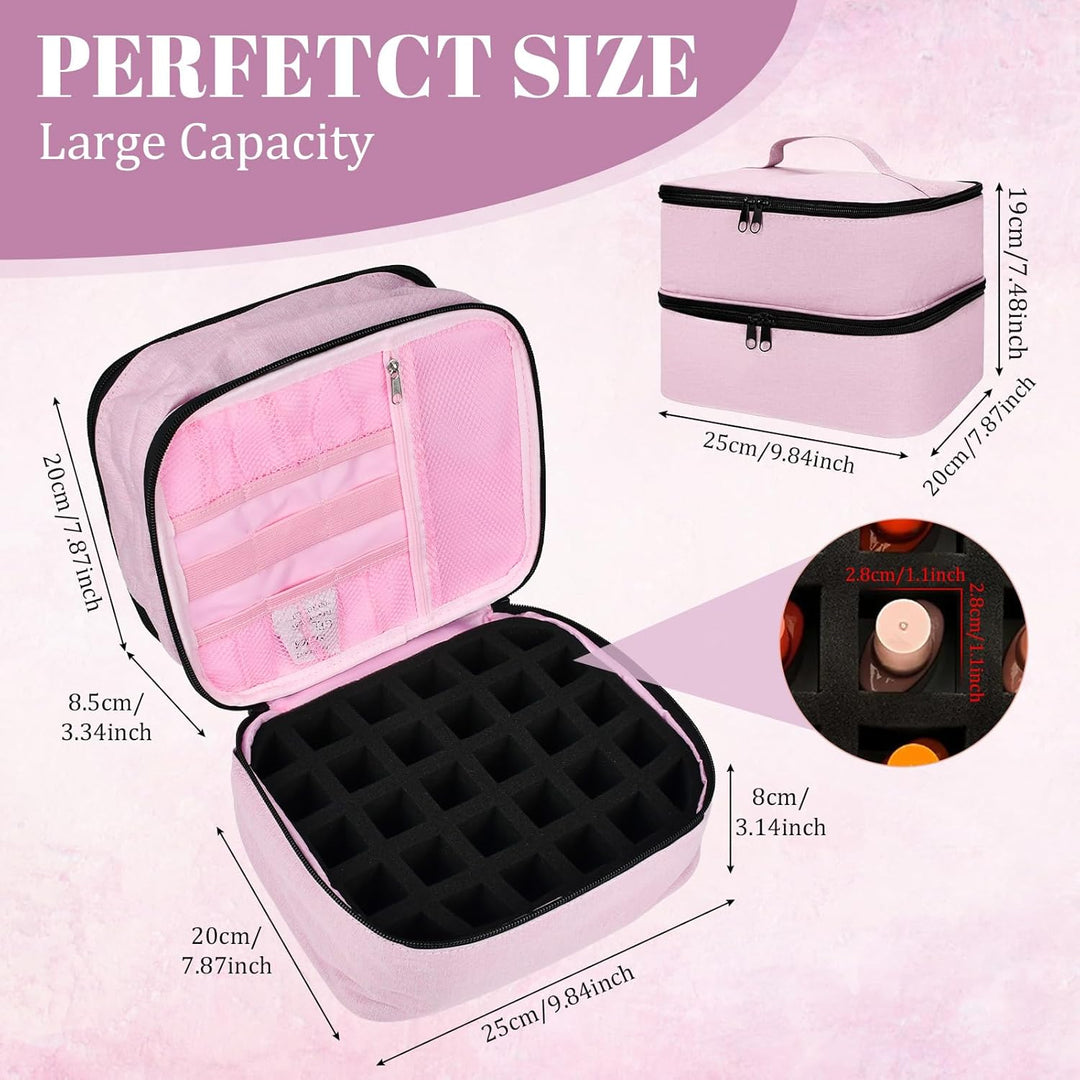 ADERTOS Nagellack Aufbewahrung Tasche Doppelschicht Rosa Nylon Kosmetiktasche Make Up Organizer für