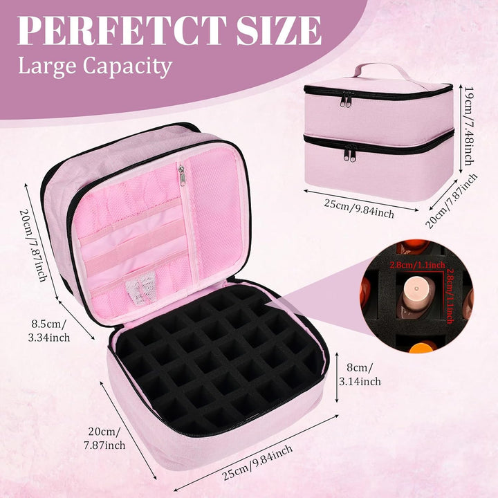 ADERTOS Nagellack Aufbewahrung Tasche Doppelschicht Rosa Nylon Kosmetiktasche Make Up Organizer für