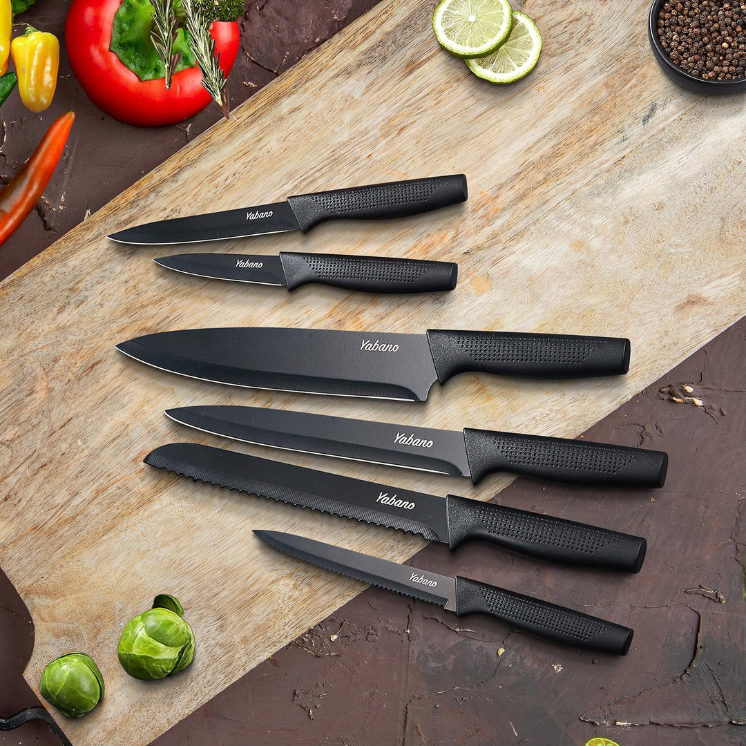 Messerblock Set,Yabano 14-teilig Küchenmesserset mit Integriertem Messerschärfer, Scharfes Schwarzes