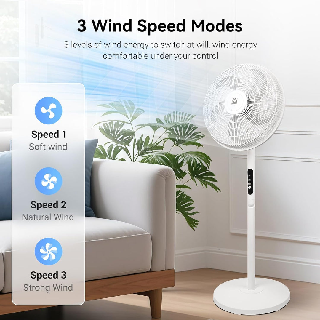 EXTRASTAR 16 Zoll Standventilator 50W, 3 Windstufen, 70° Oszillation & 10° Neigung, 5 PP Lüfterblätt