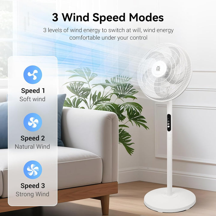 EXTRASTAR 16 Zoll Standventilator 50W, 3 Windstufen, 70° Oszillation & 10° Neigung, 5 PP Lüfterblätt