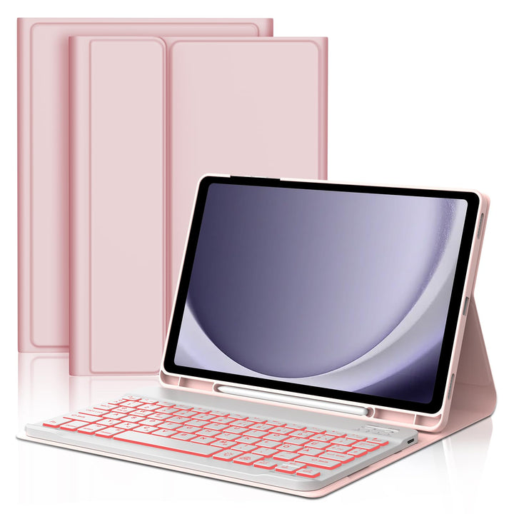 Hülle mit Tastatur für Samsung Galaxy Tab A9 Plus 11 Zoll 2023, 7 Farben Beleuchtung, QWERTZ Deutsch