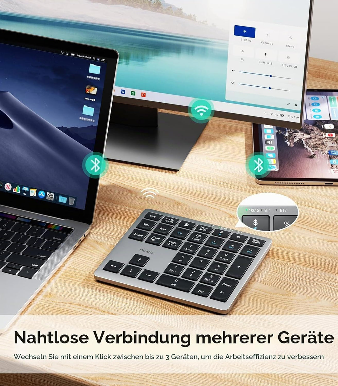 Nulea Kabelloses tragbares Ziffernblatt mit Bluetooth 5.0, wiederaufladbar über USB-C, 34-Tasten-Blu