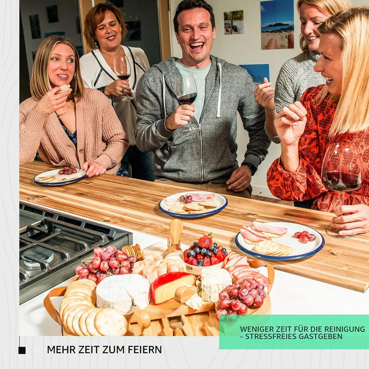 Bambus-Käsebrett und Messer-Set – Holz-Charcuterie-Brett mit Ledergriffen und herausziehbarer Schubl