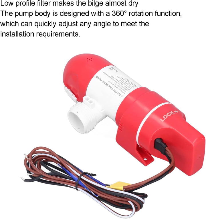 Bilgenpumpe für Boote, Niedrige Bilgenpumpe, Automatische 360-Grad-Bilgenpumpe, 12 V 1100 GPH Bilgen