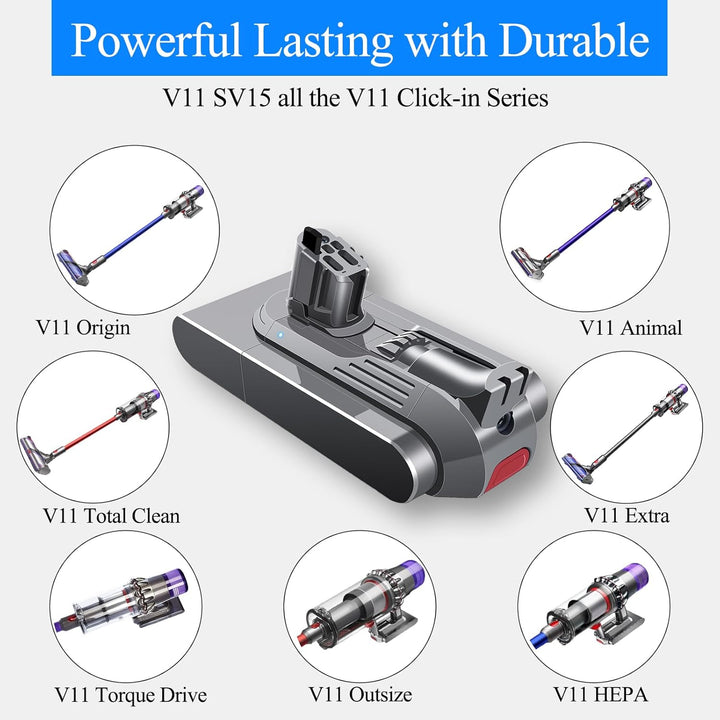 DTK Ersatzakku für Dyson V11 Akku V15 SV15 SV16 SV22 mit Knopf-Installationsart Handheld Kabelloser