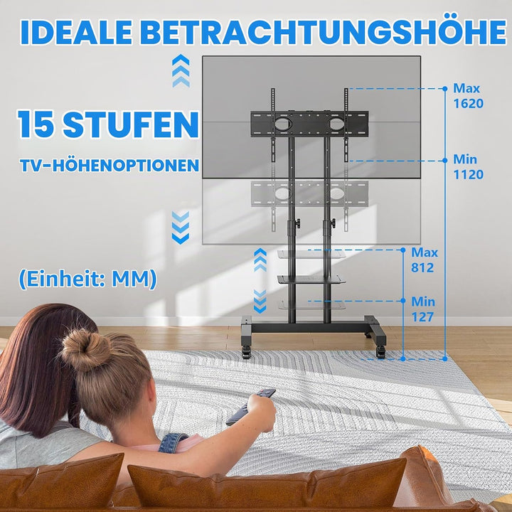 RFIVER Universal TV Ständer Rollbar für 32 40 42 43 49 50 55 65 70 75 Zoll Fernseher, TV Wagen mit R
