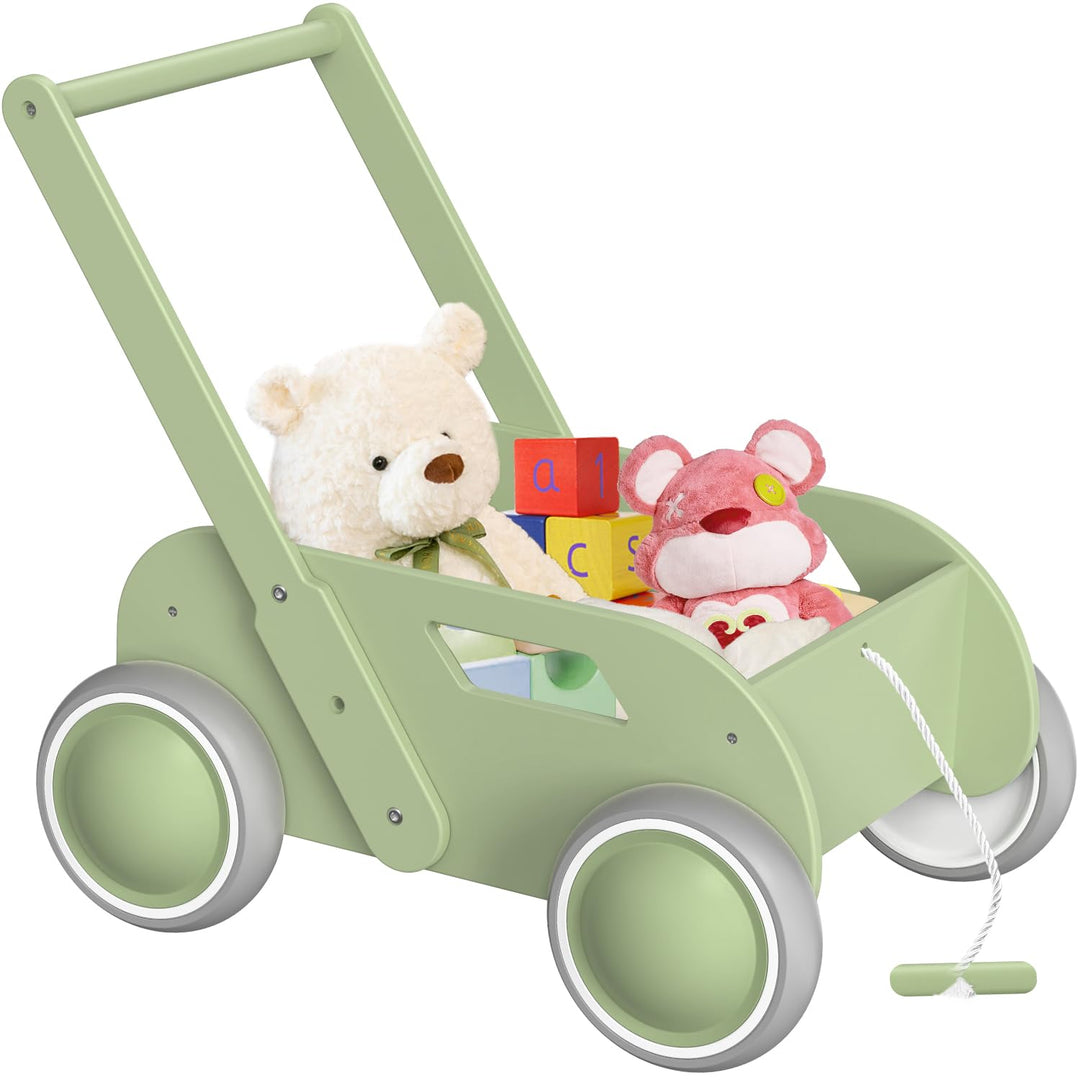 Lauflernwagen Holz, Baby Lauflernhilfe für Junge und Mädchen, Kinderwagen aus Holz, Baby Walker mit