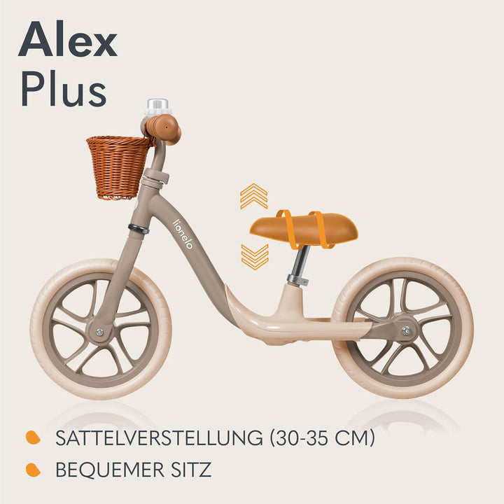 Lionelo Alex Plus Kinderlaufrad bis 30 kg, ab 3 Jahren, Eva-Schaumstoffräder 30,5 cm, Trittbrett Kor