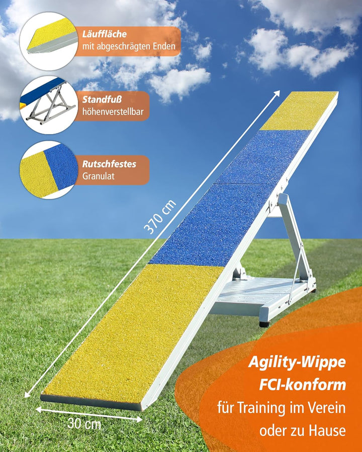 Agility-Wippe – FCI-konform – mit gummierter Lauffläche & Höhenverstellung – für sicheres Hundetrain