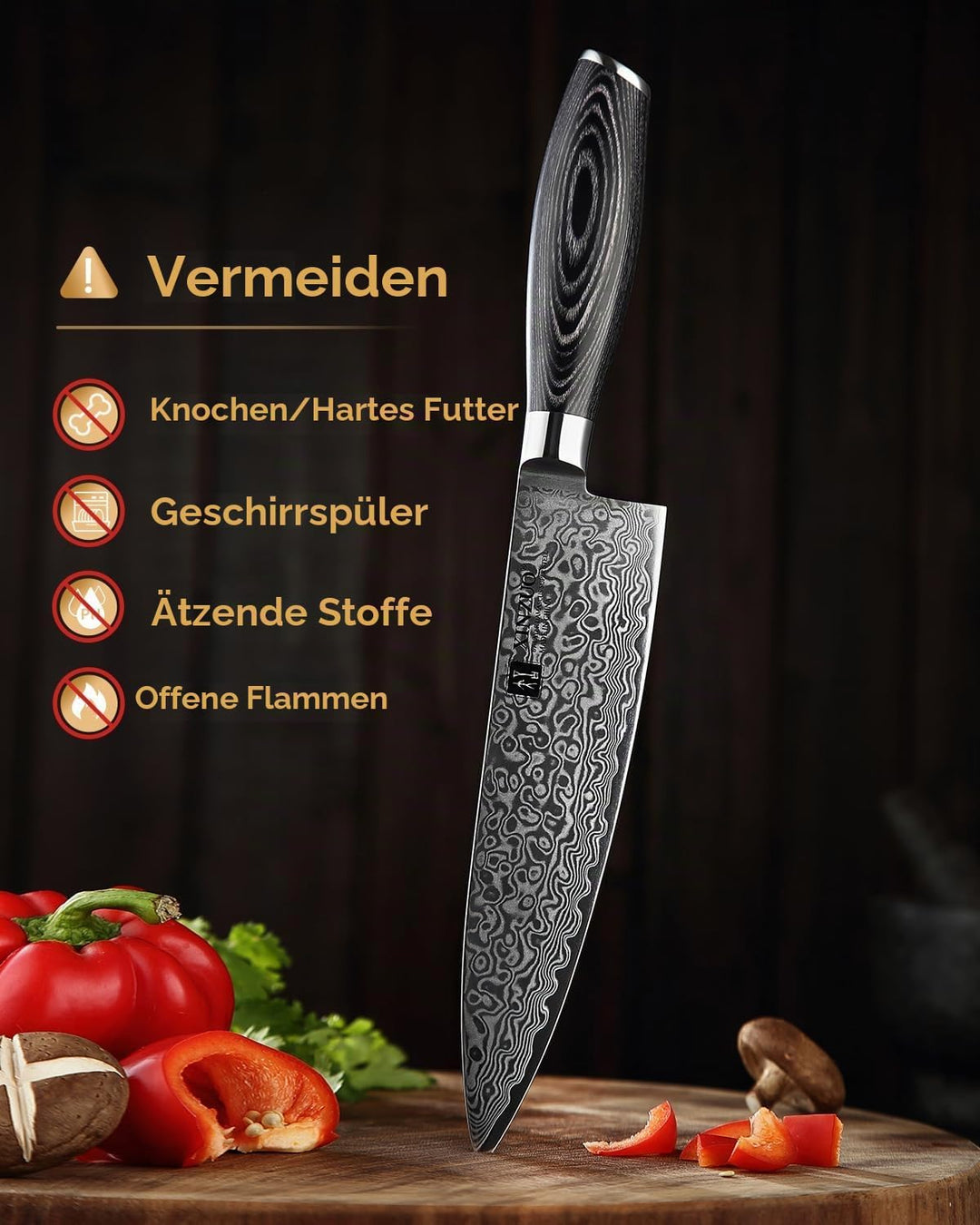 XINZUO 20.1cm Damaskus Kochmesser, 67 Schichten Damaststahl Chefmesser Profi Fleischmesser Kochmesse