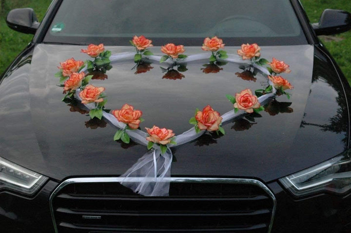 Organza Herz Auto Schmuck Braut Paar Rose Deko Dekoration Autoschmuck Hochzeit Car Auto Wedding Deko