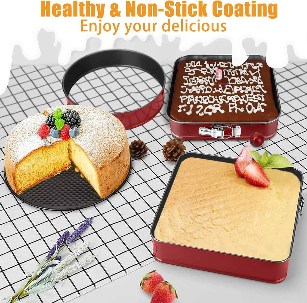 FAMKEEP Springform Kuchenform Set 4 Stück Kuchenformen,Abnehmbarer Flachboden,Auslaufsicher Antihaft