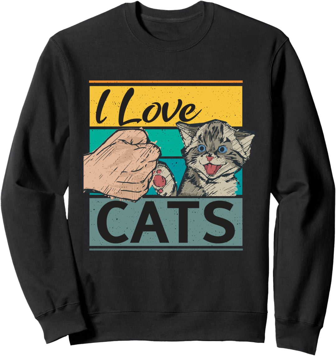 I Love Cats Retro Vinatge Katze Sweatshirt