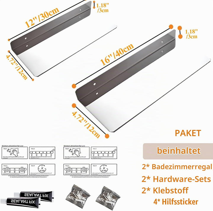 Duschablage Ohne Bohren SUS304 Edelstahl Badablage Chrom Selbstklebende für Badezimmer Schlafzimmer