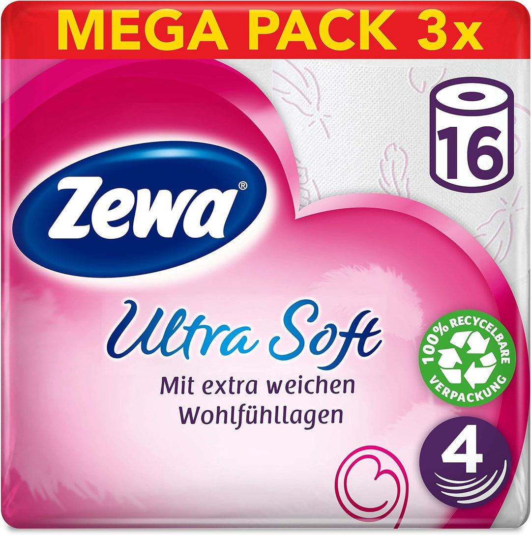 Zewa ultra soft Toilettenpapier, extra weiches WC-Papier 4-lagig mit zuverlässiger Komfortlagen-Qual