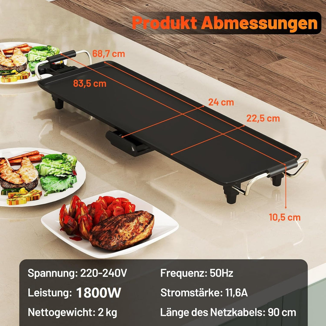 COSTWAY 70cm elektrische Grillplatte, Teppanyaki Grill antihaftbeschichtet, BBQ-Grill mit einstellba