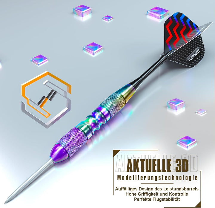 Turnart Dartpfeile mit Metallspitze, 12 Stück Profi Steeldarts mit Dart Case A-Violett, A-Violett