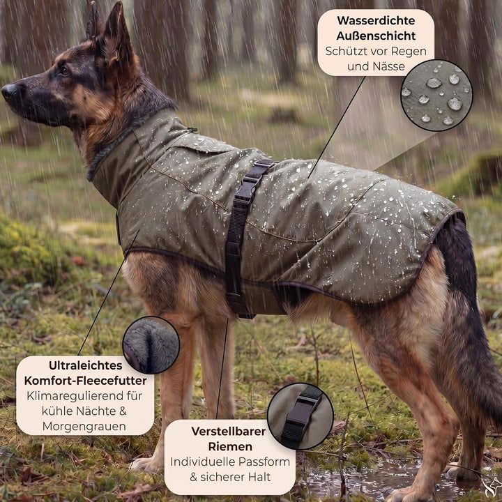 Regenmantel Hund wasserdicht mit Fleece-Futter – Hundemantel wasserdicht - Hundemantel warm - Regenm