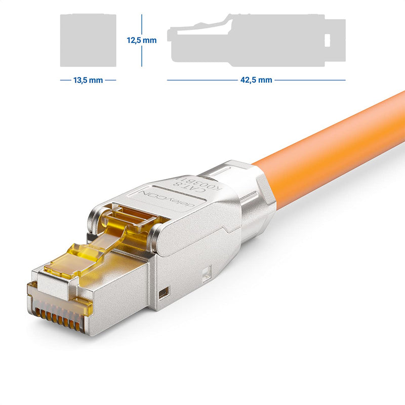 deleyCON 4x CAT 8 Netzwerkstecker RJ45 Werkzeuglos Geschirmt 40 Gbit/s Netzwerk Stecker für Starre V