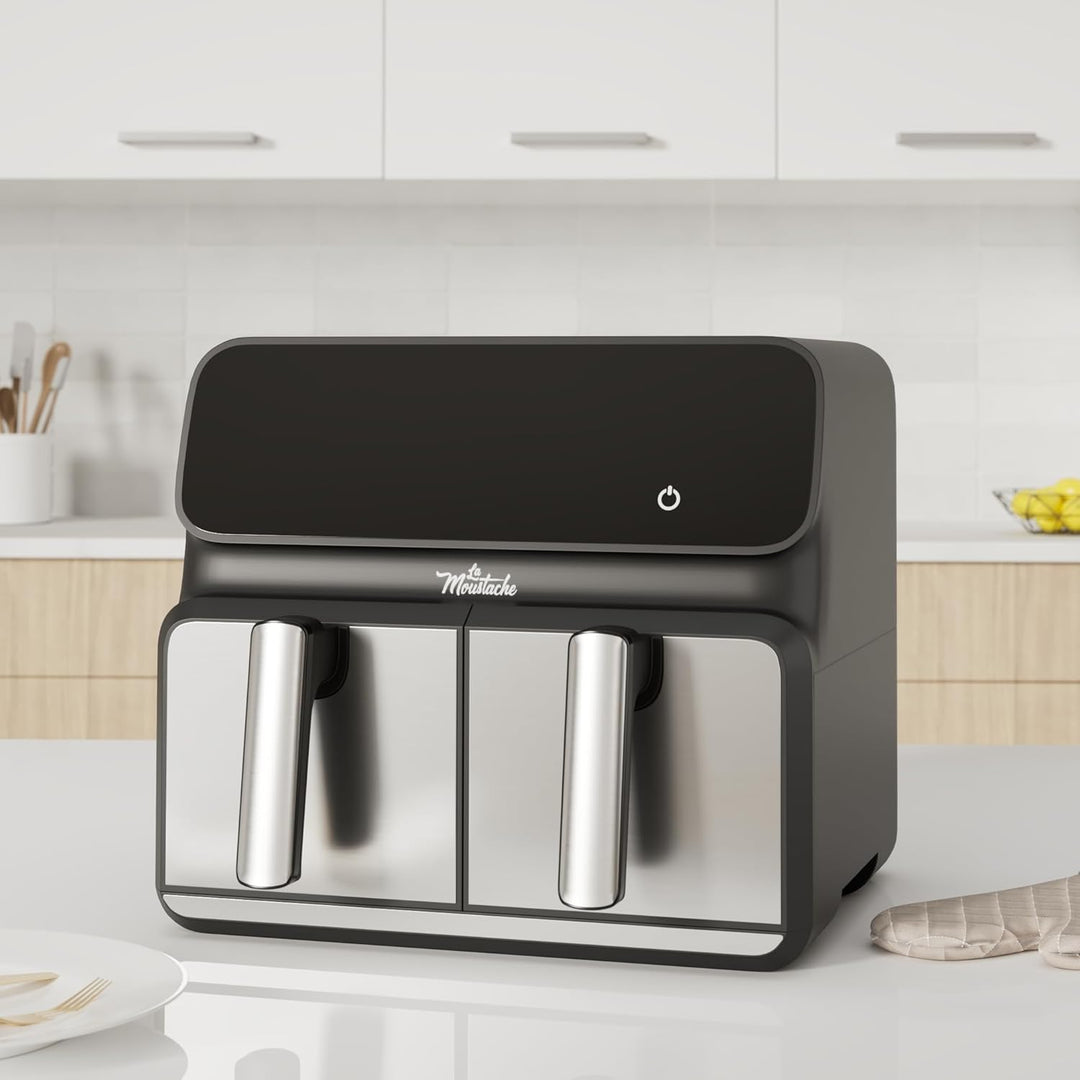 La Moustache - Heissluftfritteuse 8L mit 2 Separaten Körben, Ölfreie Fritteuse 1700W, 10 Programmen,