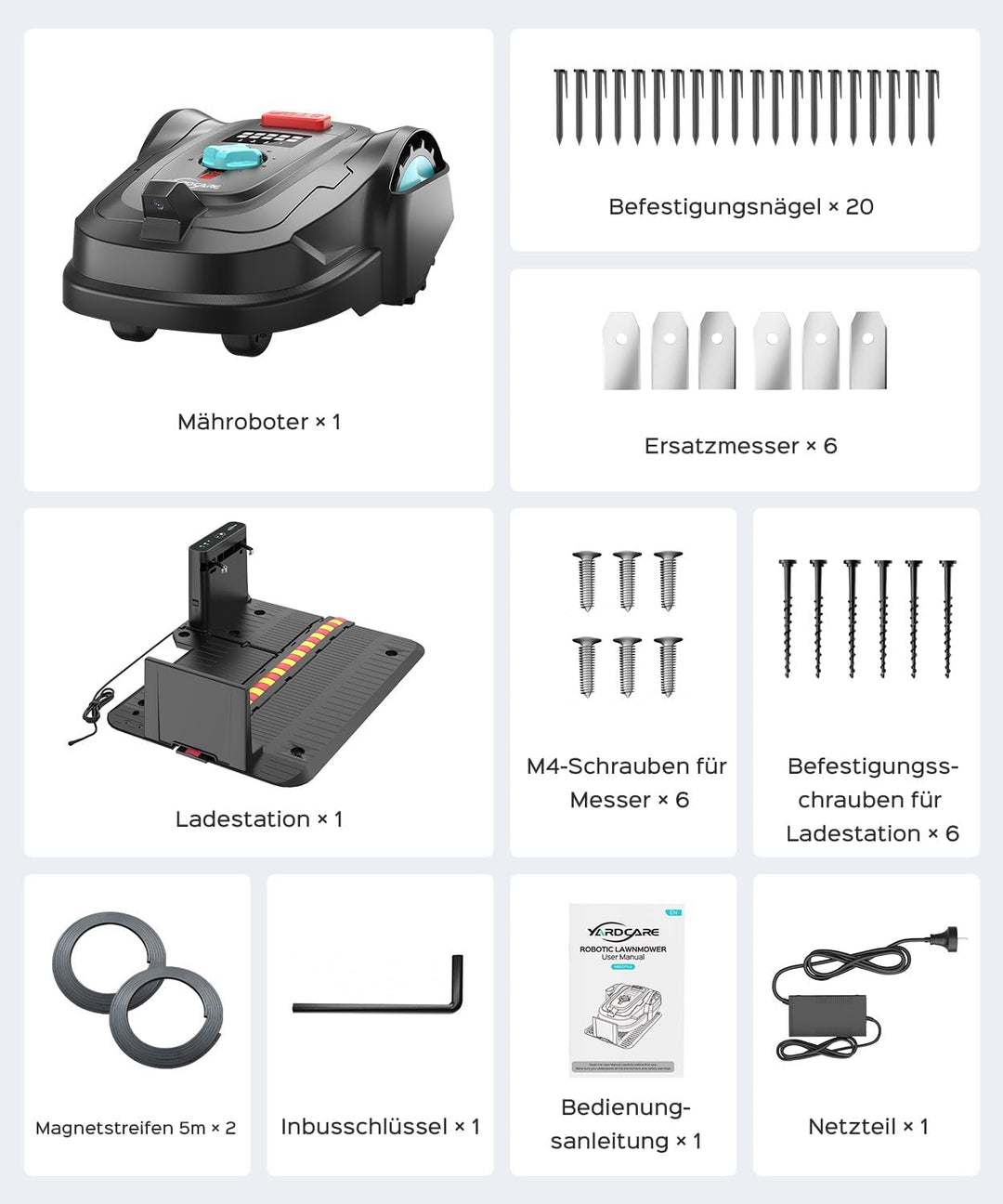 YARDCARE M800Plus Mähroboter ohne Begrenzungskabel,GPS Positionierung,Empf.800m²,KI Vision,U-förmige