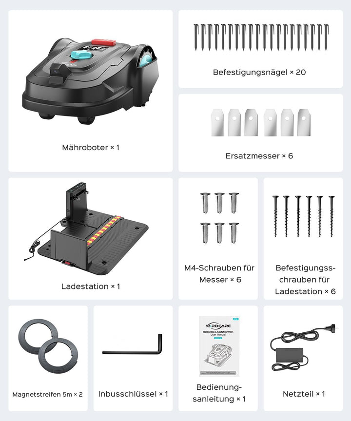 YARDCARE M800Plus Mähroboter ohne Begrenzungskabel,GPS Positionierung,Empf.800m²,KI Vision,U-förmige