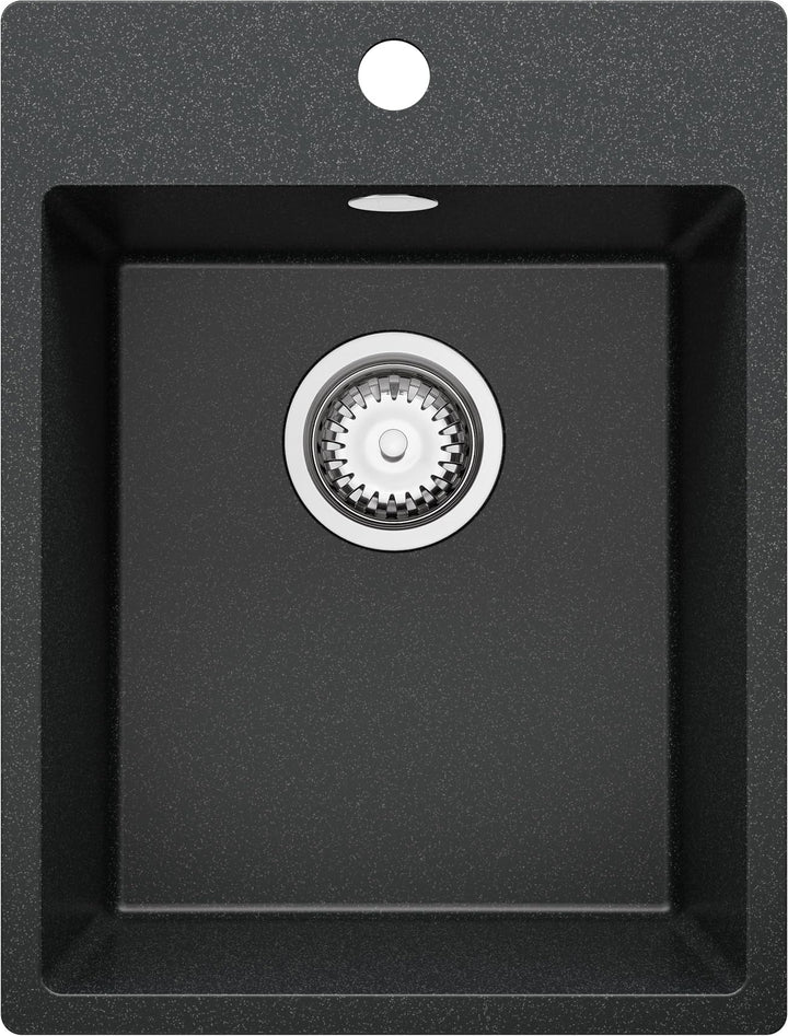 Spülbecken Graphit 38x50 cm, Granitspüle 1 Becken + Ablauf-Set, Küchenspüle ab 40er Unterschrank, Ei