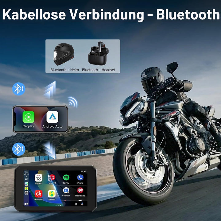 5 Zoll Motorrad Carplay Display, IP67 Ganzkörper Wasserdicht Motorrad navi Bluetooth GPS Siri/GOO-gl