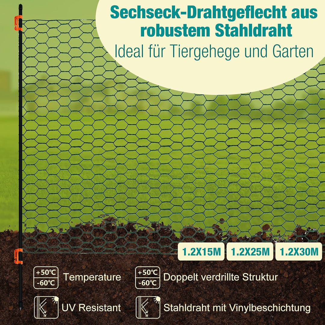 Begrenzungszaun Maschendrahtzaun mobiler Hühnerzaun & Hundezaun, 120 cm Höhe, Kunststoff beschichtet