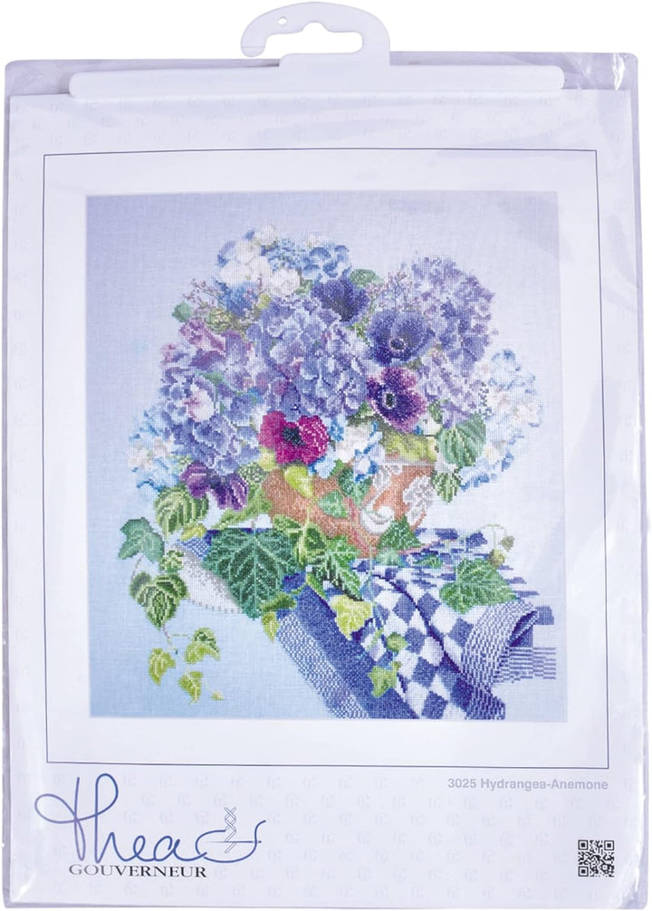 Thea Gouverneur - Kreuzstich-Set - Hortensien-Anemone - Aida - 16 Count - Für Erwachsene - 3025A, Ho