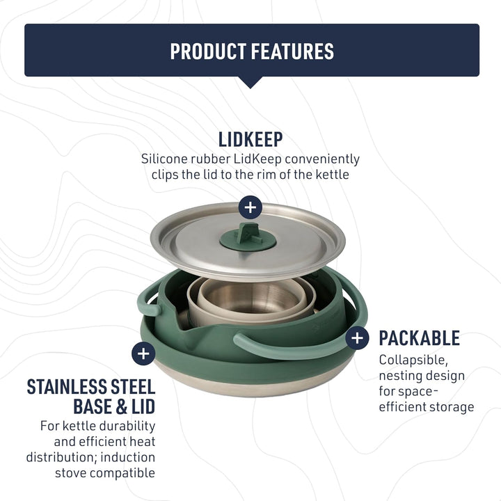 Sea to Summit Detour Edelstahl-Wasserkocher-Set (1,6 Liter Wasserkocher, 2 Tassen), grün