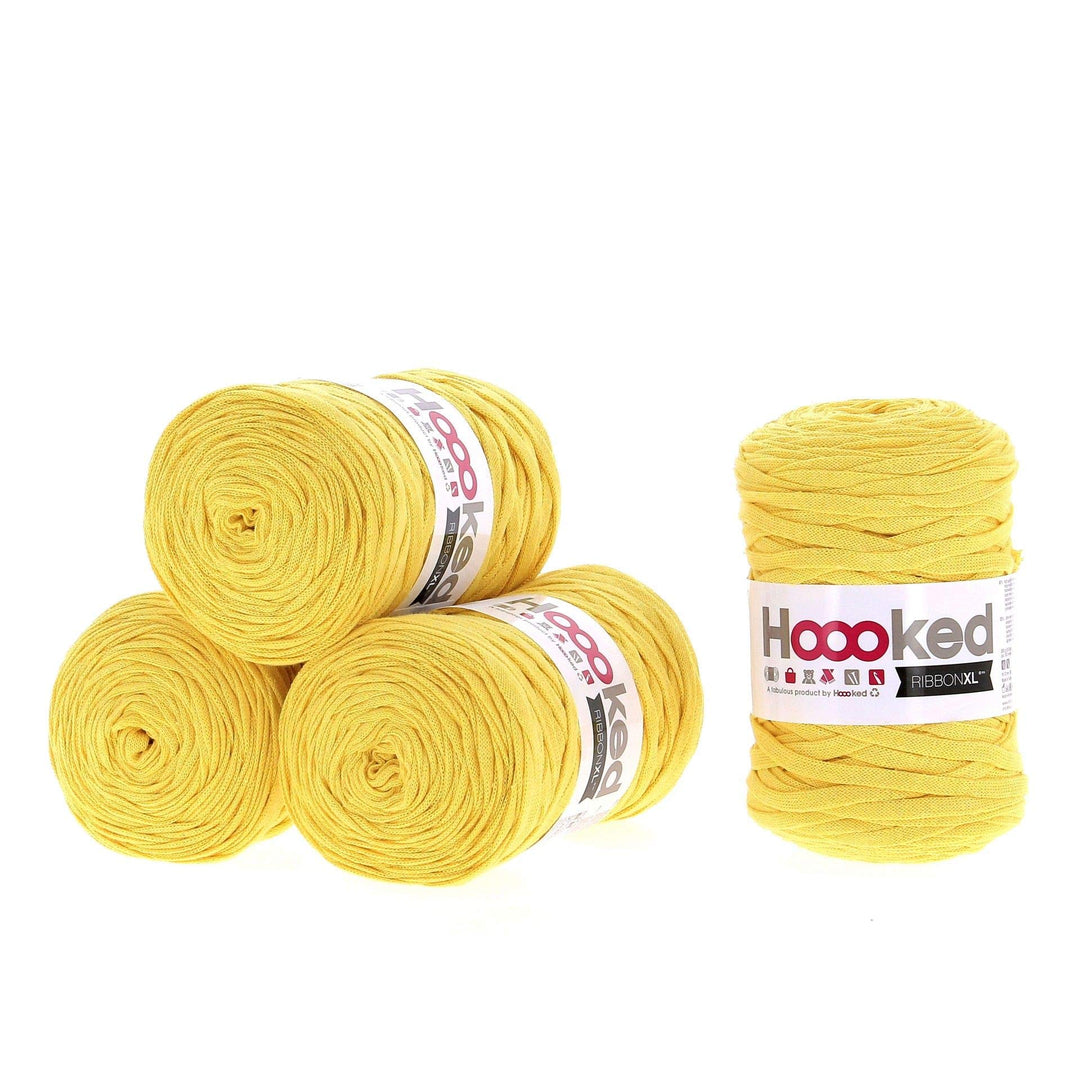 Hoooked Ribbon XL Bändchengarn Sparset aus 4 Rollen Wahl (Lemon Yellow), Lemon Yellow