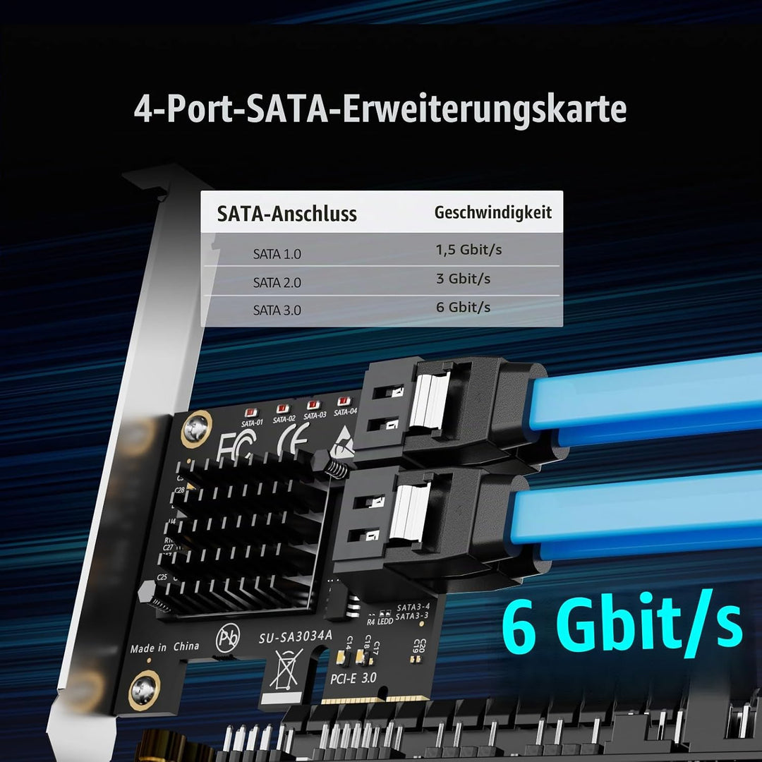 glotrends PCIe SATA Adapter Karte mit 4 Port SATA III 6Gbps (inklusive SATA Kabel und 15PIN SATA Spl