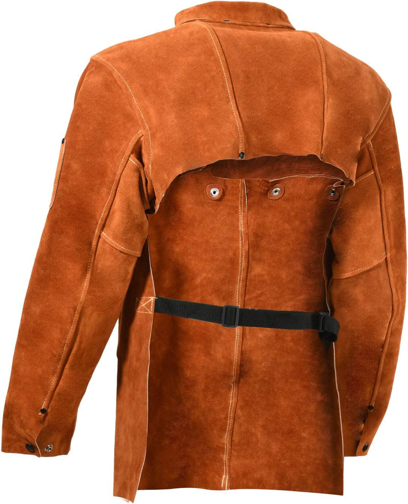 LeaSeek Schweisser Jacke aus Leder, Flammhemmende Schweisserschürze Schutzkleidung für Holzarbeiter