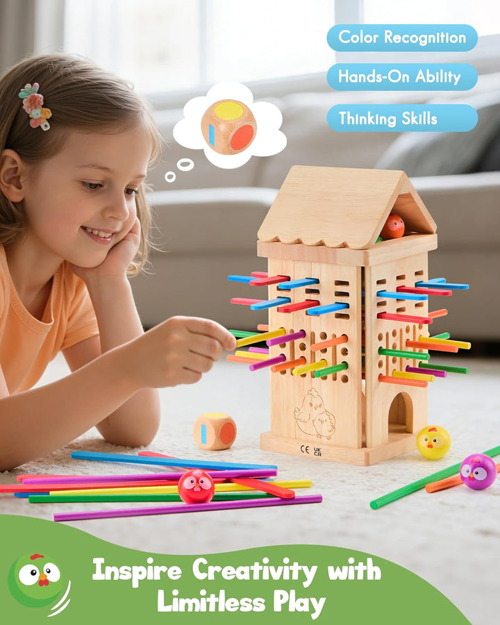 Montessori Spielzeug ab 3 4 5 6 Jahren - Brettspiele aus Holz, Kinder Lernspielzeug mit Bunten Stäbc
