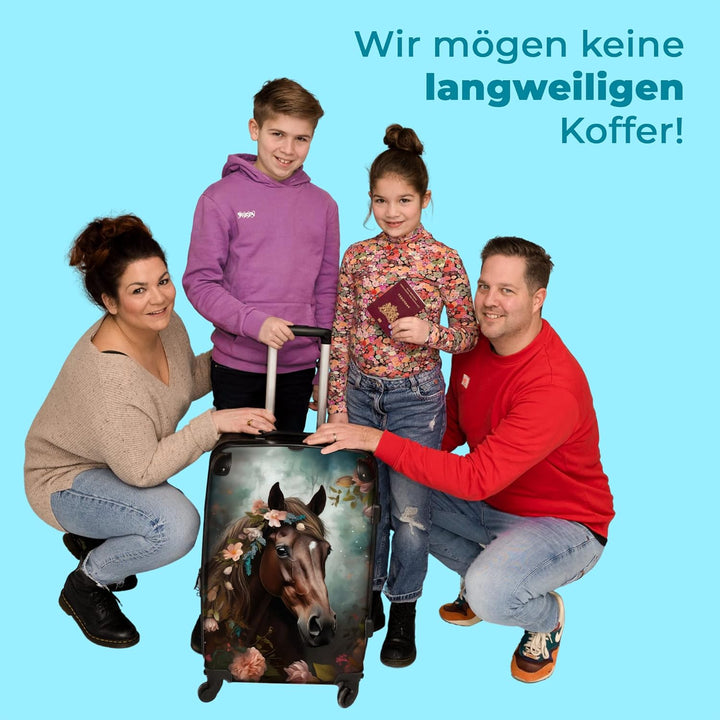 Koffer gross Trolley Rollkoffer Reisekoffer mit 4 Rollen Fotokoffer - Pferd - Natur - Blumen - Tiere