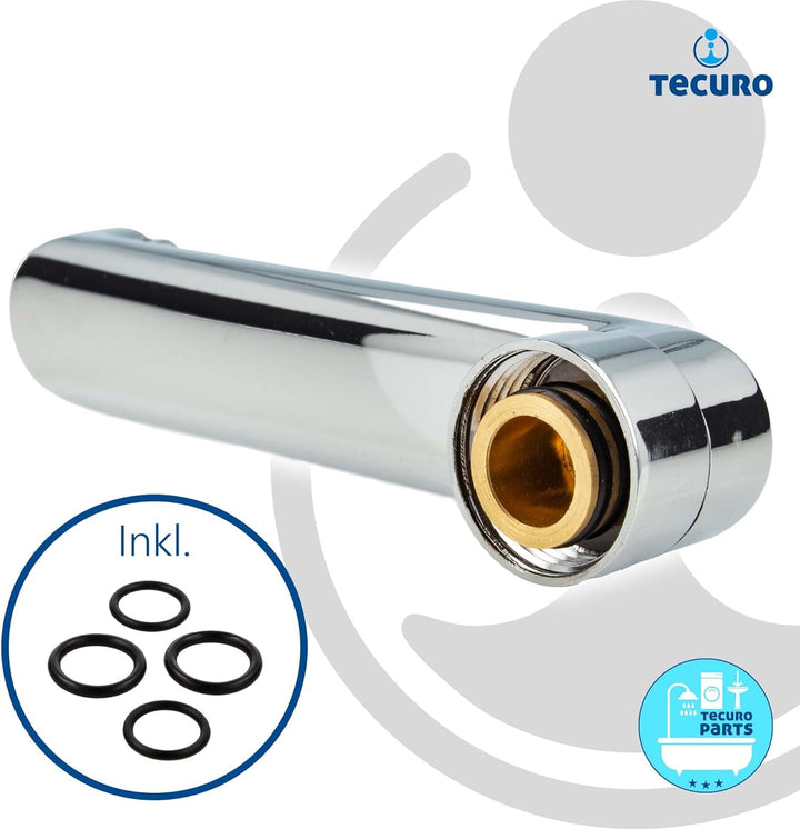 tecuro S-Auslauf für Wand-Armaturen 3/4 Zoll konisch dichtend, Länge 300 mm, Messing verchromt