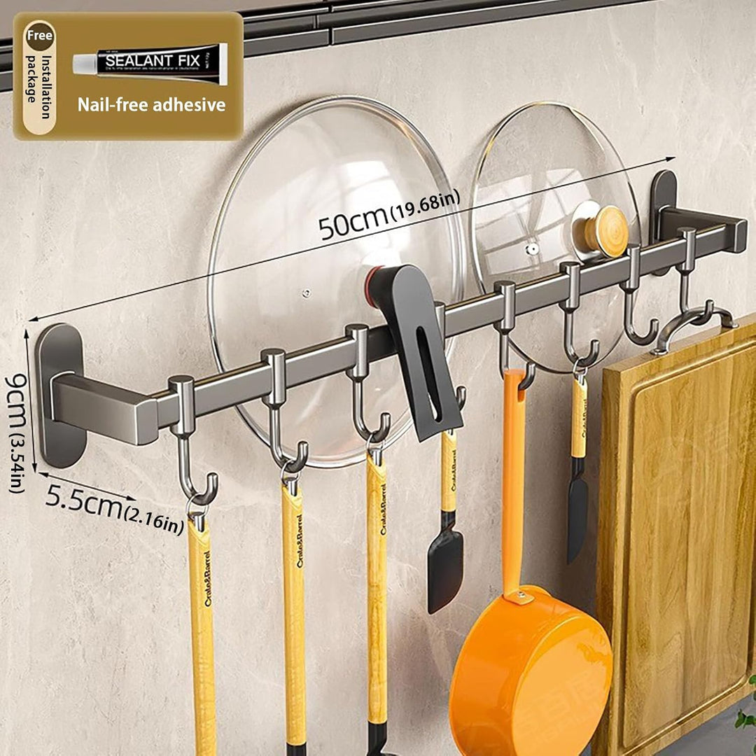 Hakenleiste Küche ohne Bohren mit Messerhalter und Topfdeckelhalter, Küchenutensilienhalter Wand aus