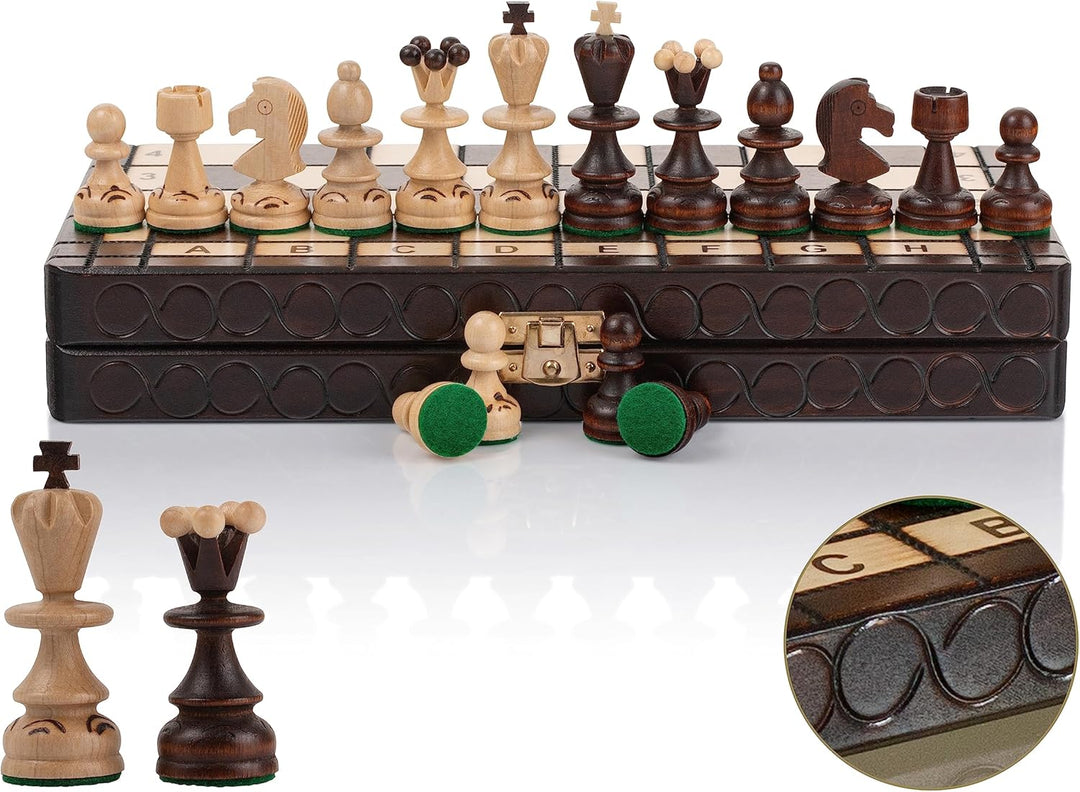 Schachbrett mit Figuren | Master of Chess Schachspiel Holz Braun | Chess Set 35cm | Schachbrett Holz