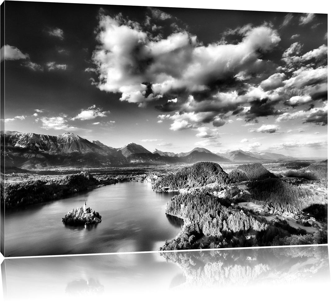 Pixxprint Monocrome, Atemberaubende Seen Landschaft, Format: 100x70 auf Leinwand, 100x70