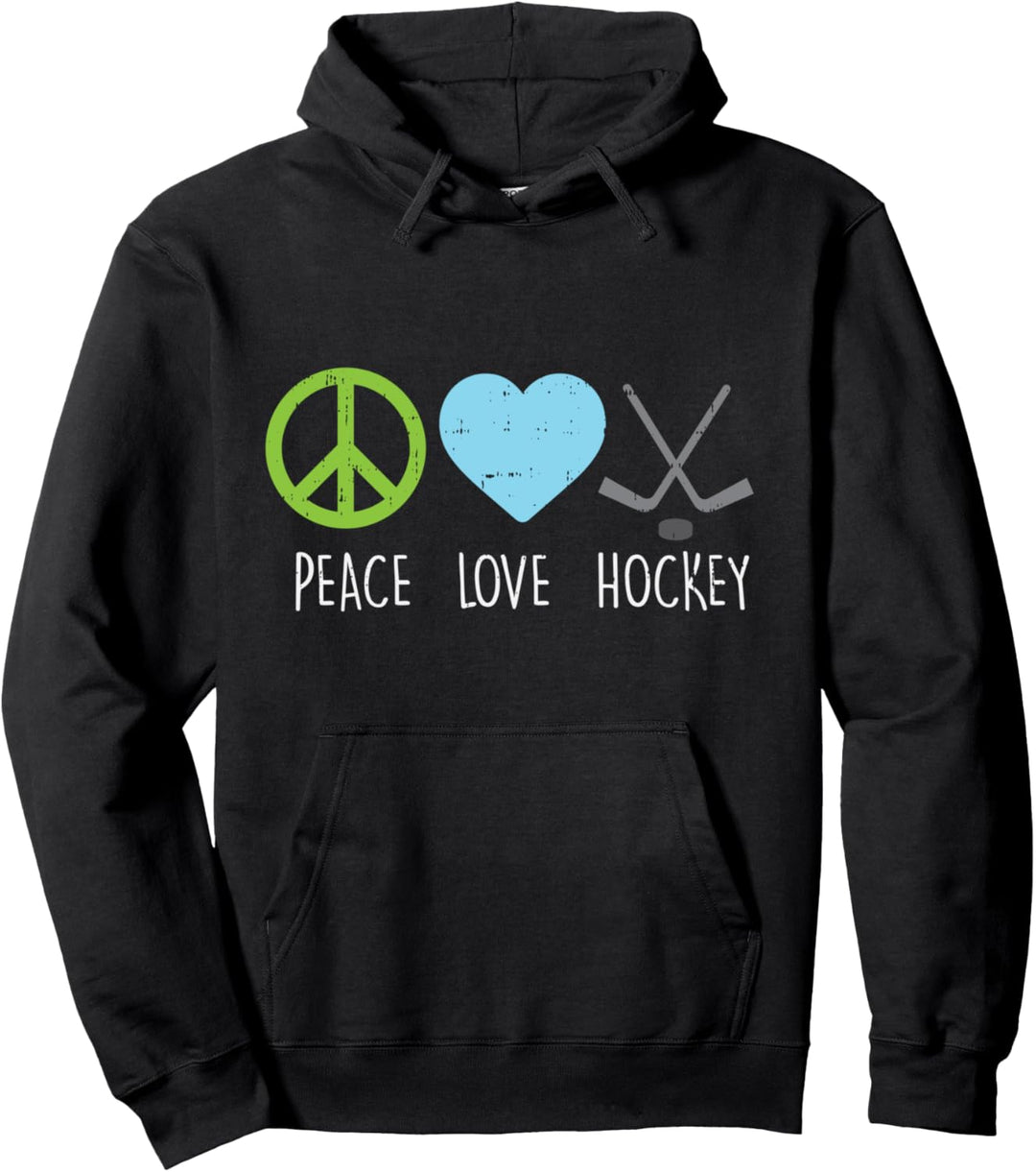 Peace Love Ice Hockey Cool Player Goalie Hippie Men Women Pullover Hoodie