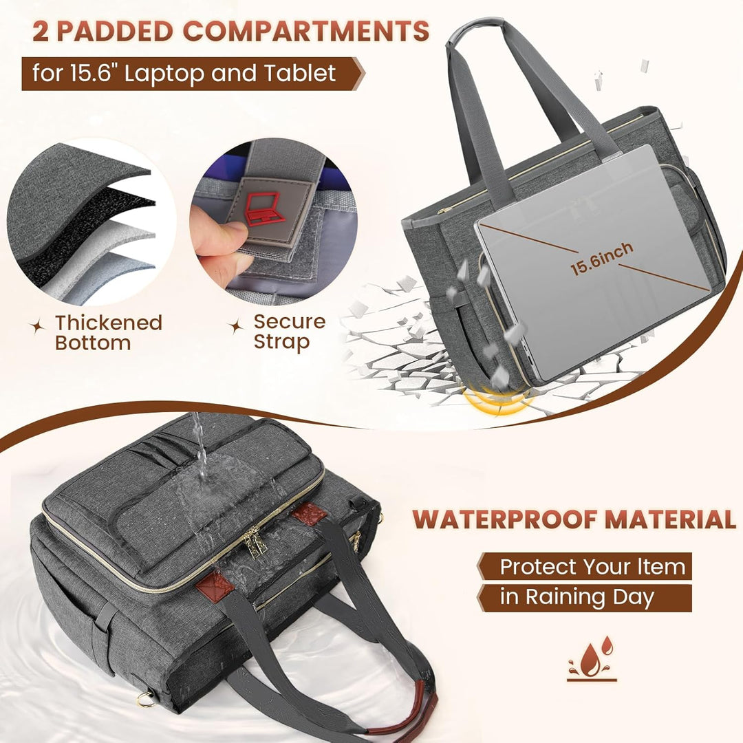 RAINSMORE Lehrertasche Damen Gross 15.6 Zoll Laptoptasche Arbeitstasche mit Isolierter Tasche für Kr